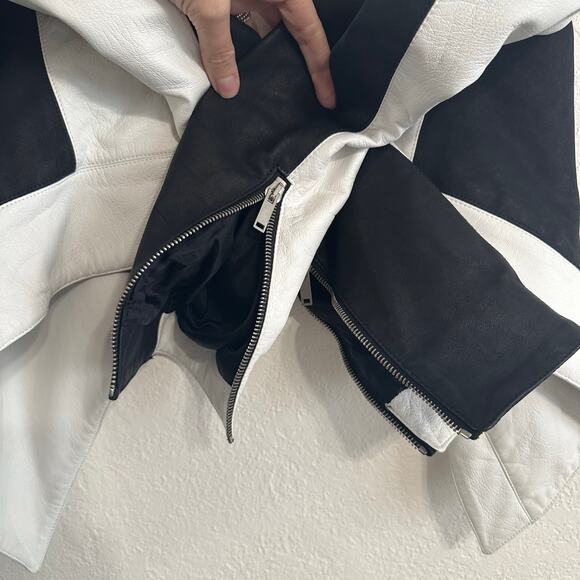Gareth Pugh Runway Leather Jacket White Black Asymmetrical Zipper IT 38 - Picture 15 of 16